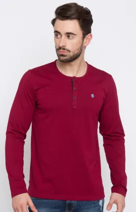 Spykar Wine Solid Slim Fit Men T-Shirts