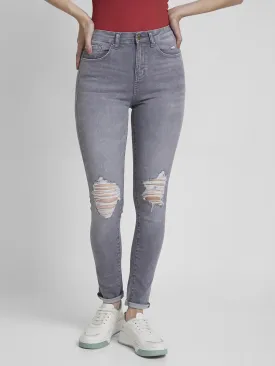 Spykar Women Mid Grey Lycra Skinny Fit Regular Length Mild Distressed Jeans -(Adora)