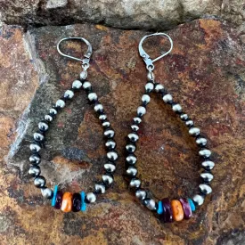 Sterling Silver Multi Stone Beaded Earrings Hoops