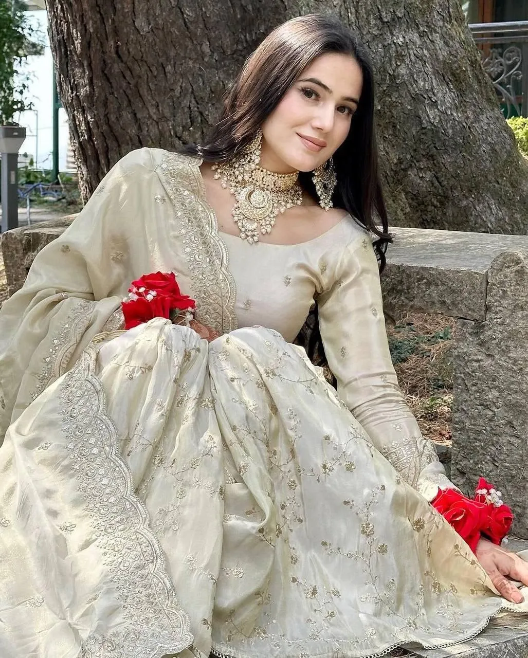 Stunning White Colored Pure Chinon With Heavy Embroidery Sequins Work Sharara Suits With Dupatta