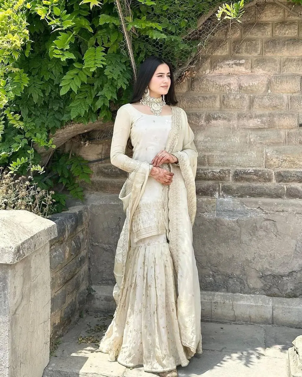 Stunning White Colored Pure Chinon With Heavy Embroidery Sequins Work Sharara Suits With Dupatta