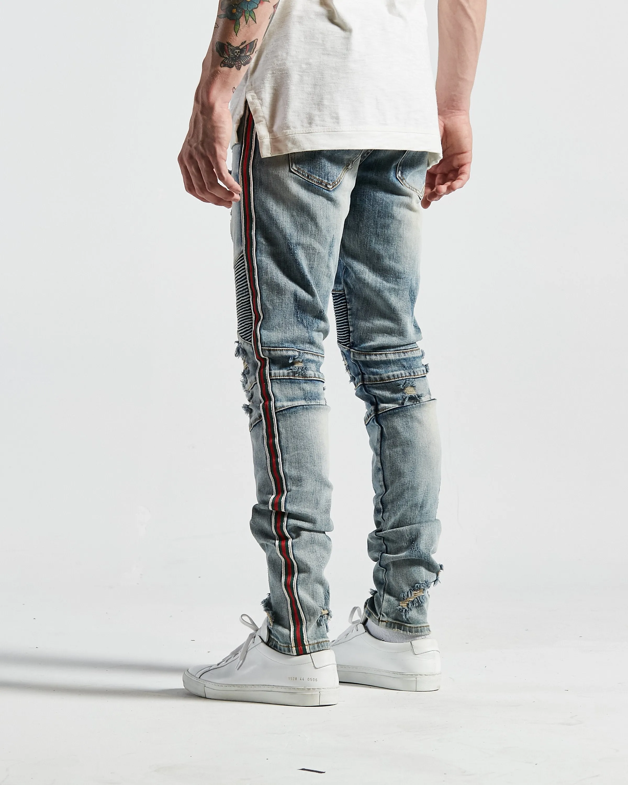 Tariq Biker Denim in Stone Wash