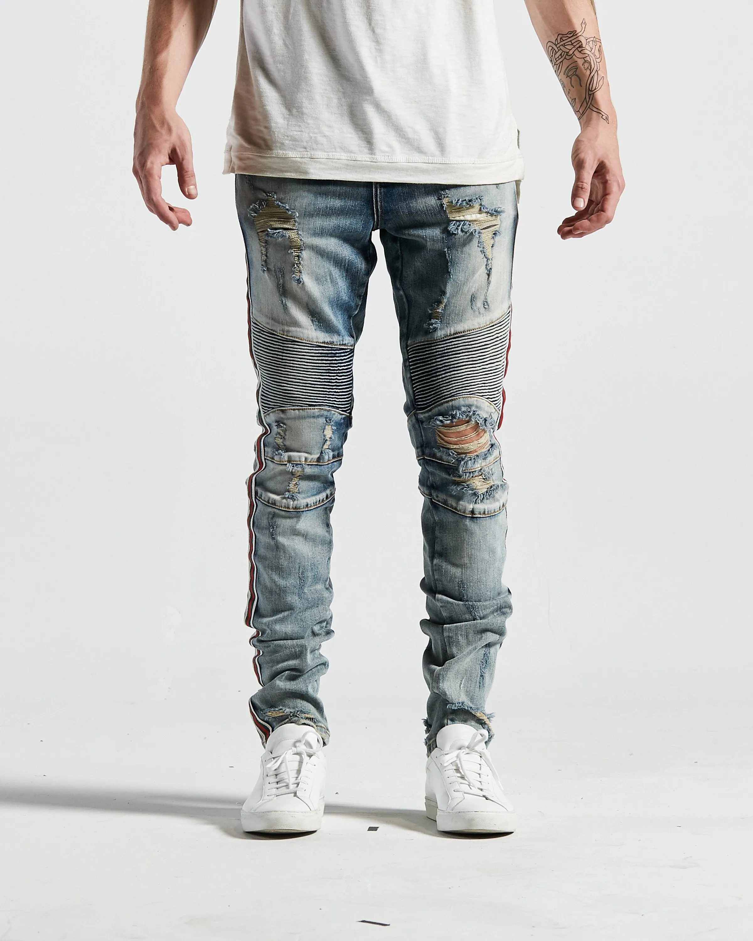 Tariq Biker Denim in Stone Wash