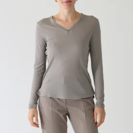 Tortora and Seta Cashmere Blend V-Neck Top