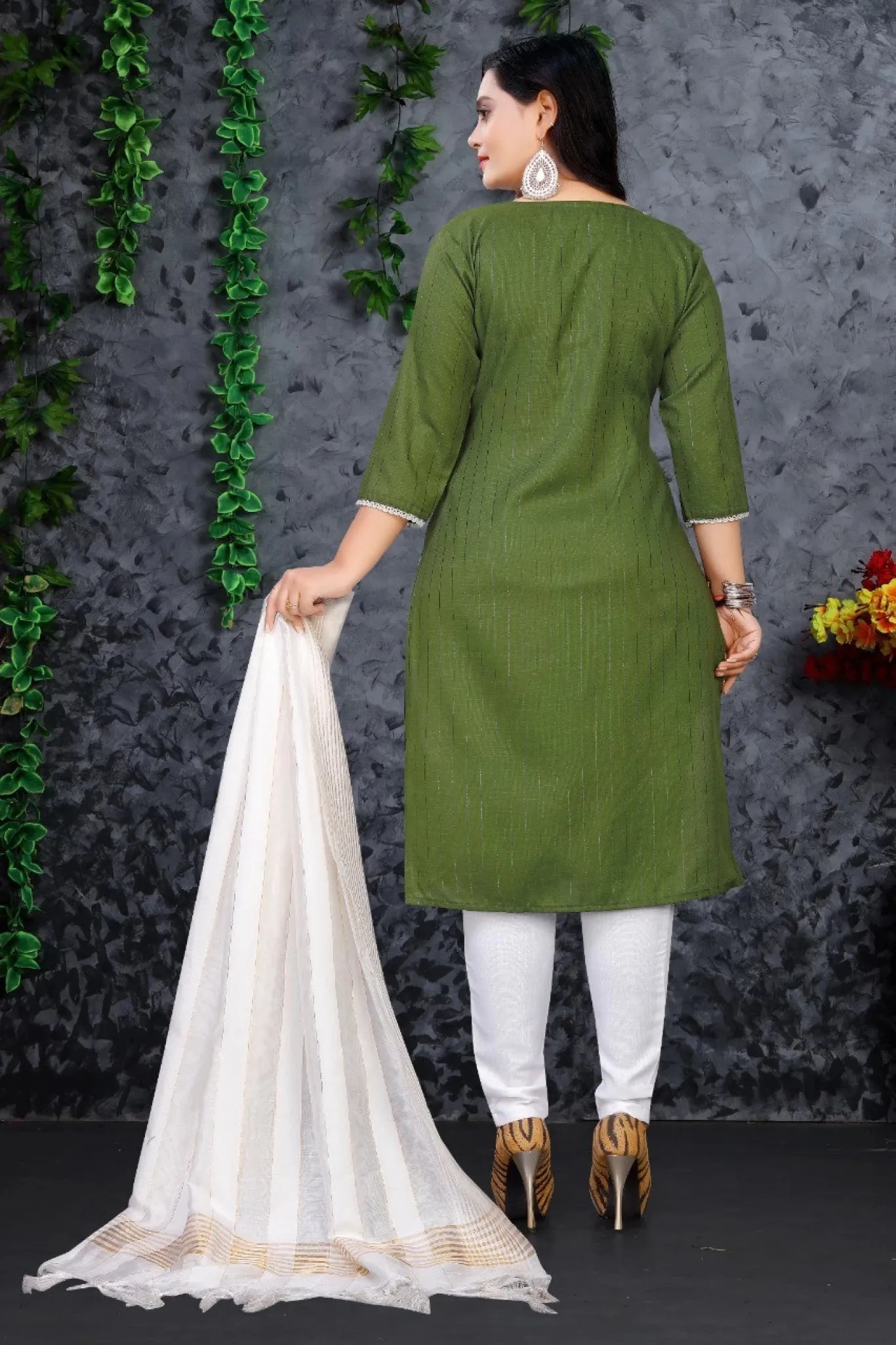 Traditional Ethnic Dark Green Color Cotton Salwar Suit