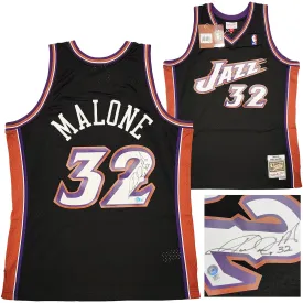 Utah Jazz Karl Malone Autographed Black Authentic Mitchell & Ness Jersey Size L Beckett BAS Witness Stock #211878