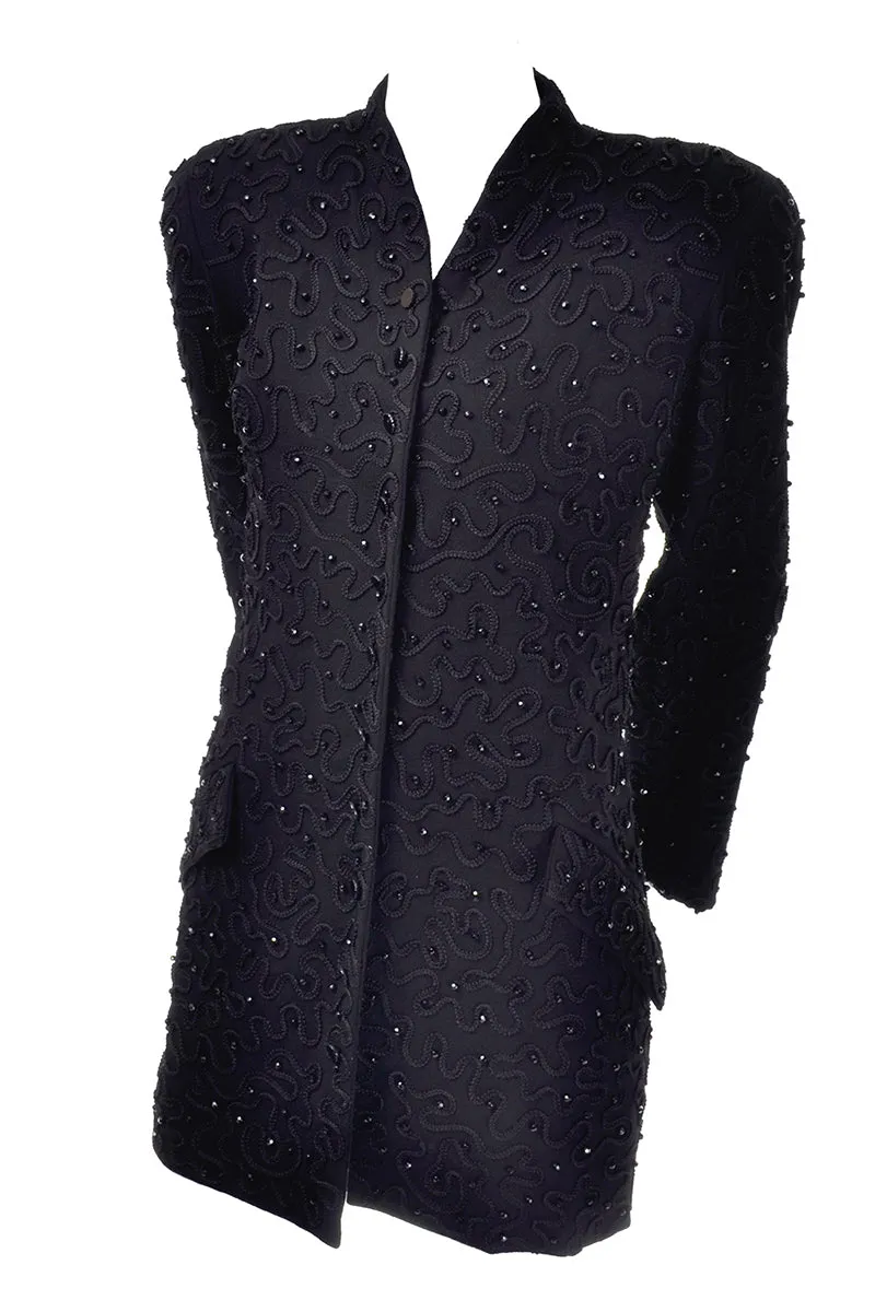 Vintage Donna Karan Black Beaded Embroidered Blazer Evening Jacket