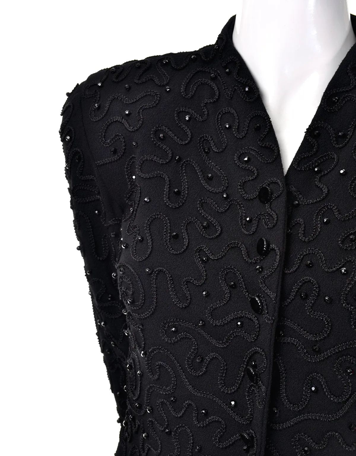 Vintage Donna Karan Black Beaded Embroidered Blazer Evening Jacket