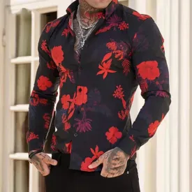 Wiaofellas  -  Men's Shirt Long Sleeve Hawaiian Button Up Cardigan Blouses Turn-down Collar Loos Casual Dress Flower Shirt Homme Plus Size