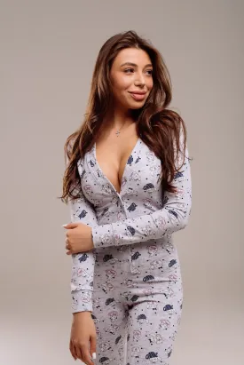 Woman butt flap Pajamas jumpsuit SweetJama Desire "Cat in Cup"