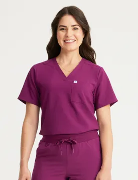 Womens 2-Pocket V-Neck Scrub Top - Burgundy